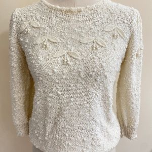 Vntg LeRoy 80s Cream Nubby Knit Beaded Sweater